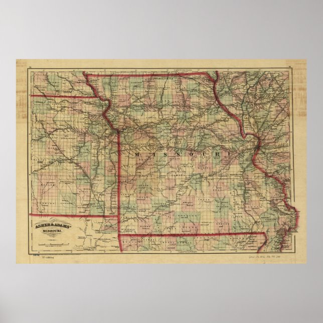 Vintage Bahnkarte Missouri (1872) Poster (Vorne)