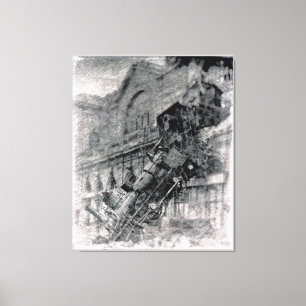 Vintage Bahnlinie Wreck Paris Bleistift Skizze. Leinwanddruck