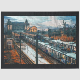 Vintage Bahnstation 20x30 - Decoupage Seidenpapier