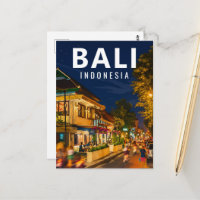 Vintage-Bali-Postkarte – Ubud-Nachtstraße