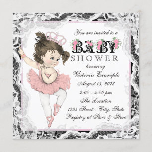 Vintage-Ballerina-Spitze Rosa und Schwarze Babypar Einladung