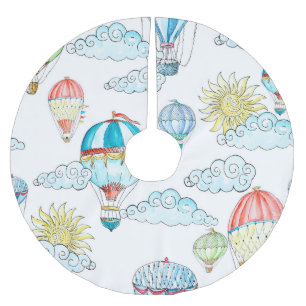 Vintage Balloons: Whimsical Watercolor Nahtlos. Polyester Weihnachtsbaumdecke