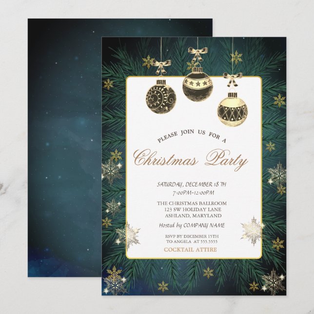 Vintage Balls, Branchen, Snowflakes Party Einladung (Vorne/Hinten)
