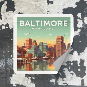 Vintage Baltimore Maryland Quadratischer Aufkleber