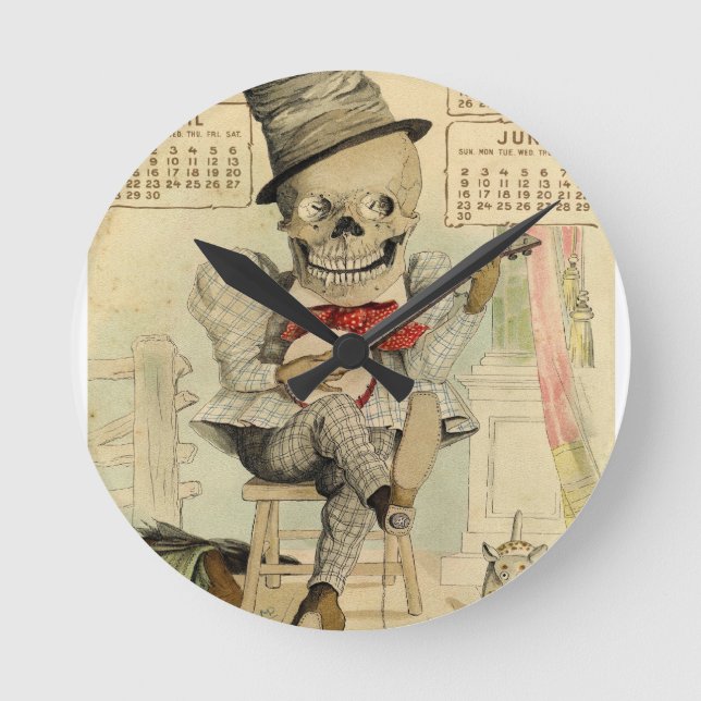 Vintage Banjo Playing Skeleton Runde Wanduhr (Vorderseite)
