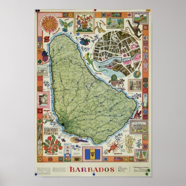 Vintage Barbados-Karte Poster (Vorne)