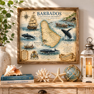 Vintage-Barbados-Nautische-Karte-Wandkunst Poster