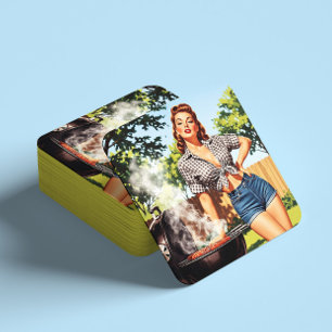 Vintage-Barbecue-Pin-up Rechteckiger Pappuntersetzer
