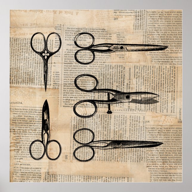 Vintage Barbers Shears Antike Schere Poster (Vorne)
