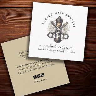 Vintage-Barberstangen-Schere-Logo Quadratische Visitenkarte