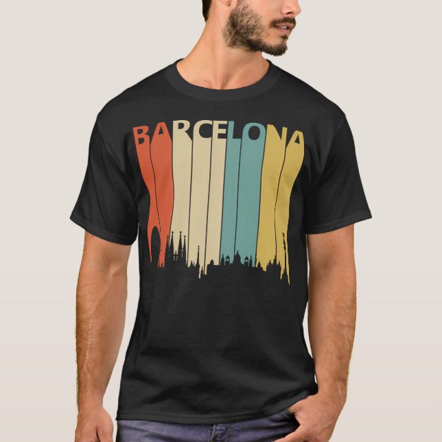 Vintage Barcelona Skyline Silhouette T-Shirt (Vorderseite)