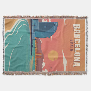 Vintage-Barcelona-Strandposter Decke