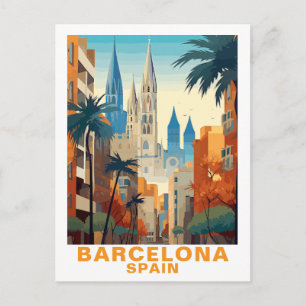 Vintage Barcelona Vintage Reiseillustration Postkarte