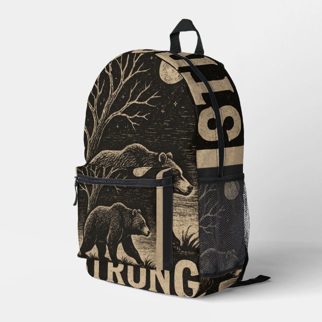 Vintage Bärenstärke Bedruckter Rucksack (Rückseitige Ecke Rechts)