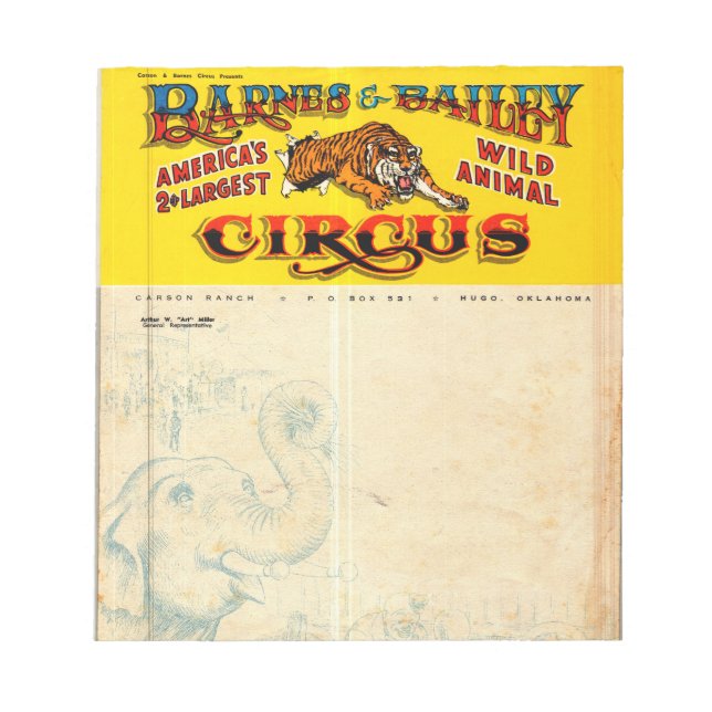 Vintage Barnes & Bailey Circus Notizblock (Vorderseite)