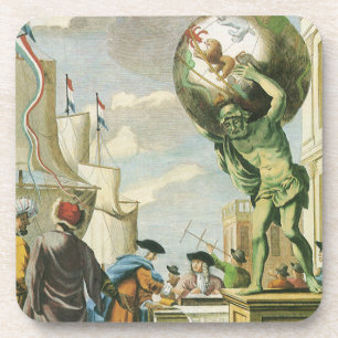 Vintage Barock-Ära-Atlas-Frontispiz Weltglobus Untersetzer