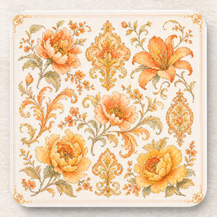 Vintage Barock Blumenmuster – Warm Orange /Gold Getränkeuntersetzer