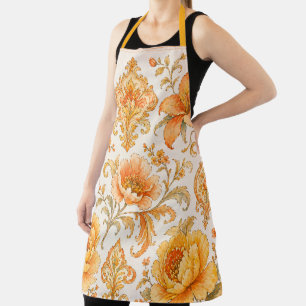 Vintage Barock Blumenmuster – Warm Orange /Gold Schürze
