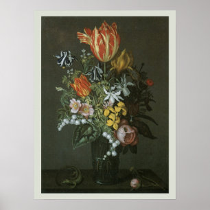 Vintage Barock, Stillleben Blumen in Vasen Poster