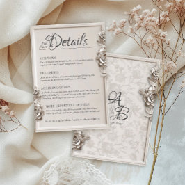 Vintage Barockflormonogramm-Hochzeitdetails Begleitkarte