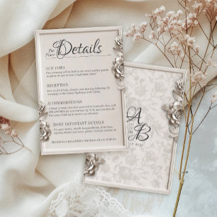Vintage Barockflormonogramm-Hochzeitdetails Begleitkarte