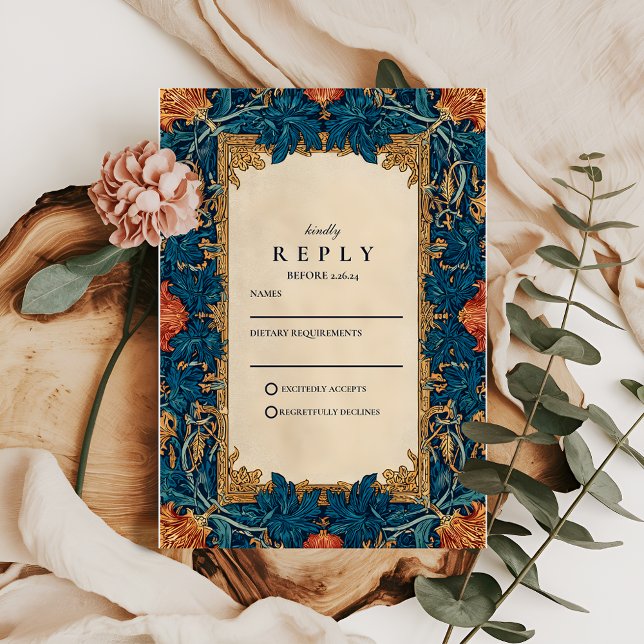 Vintage Baroque Floral Wedding RSVP Karte (Von Creator hochgeladen)