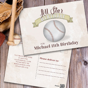 Vintage-Baseball-All-Star-einfache-Geburtstagsfeie Postkarte
