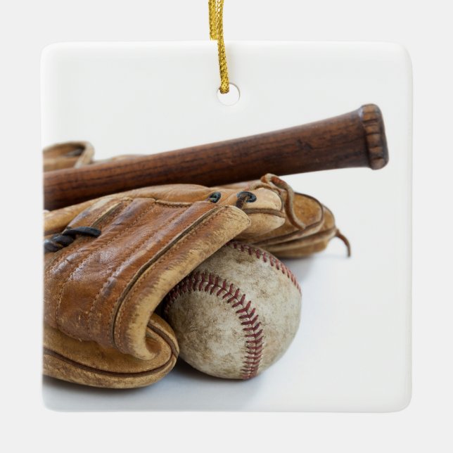 Vintage Baseball and Bat Keramikornament (Vorderseite)