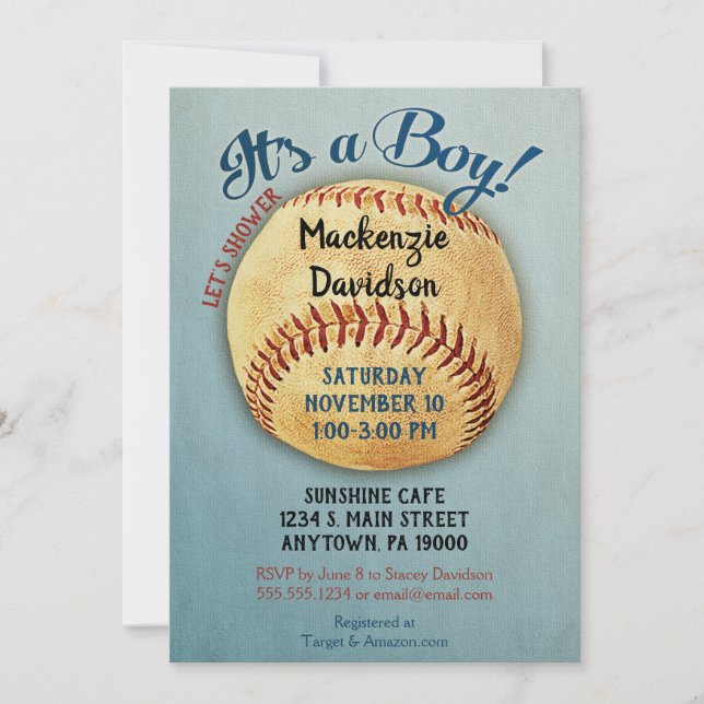 Vintage Baseball Baby Dusche Einladung Boy Sports (Vorderseite)