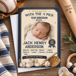 Vintage-Baseball-Baby-Foto-Geburtsanzeige Einladung