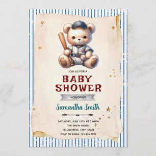 Vintage-Baseball-Bär-Baby-Shower-Einladung Einladung