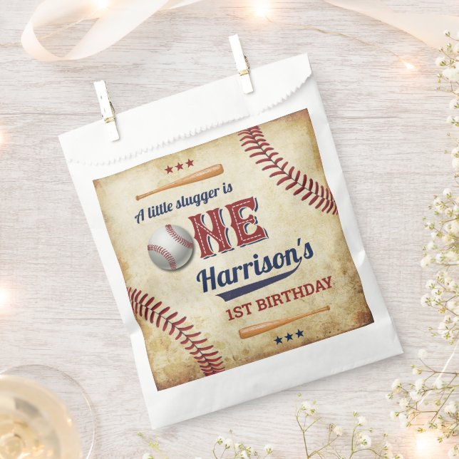 Vintage Baseball Boys 1. Geburtstag Geschenktütchen (Ausgeschnitten)