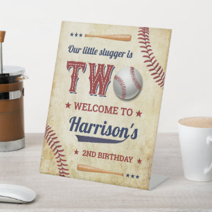 Vintage Baseball Boys 2. Geburtstag Willkommen Sockelschild