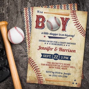 Vintage Baseball Boys Babydusche Einladungen