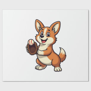 Vintage-Baseball-Corgi-Hundefänger-Cartoon-Vektor  Geschenkpapier