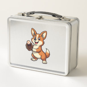 Vintage-Baseball-Corgi-Hundefänger-Cartoon-Vektor  Metall Brotdose
