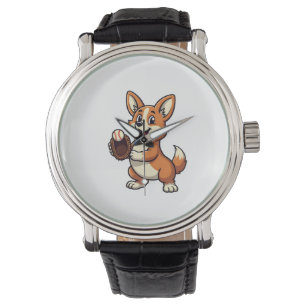 Vintage-Baseball-Corgi-Hundfänger-Cartoon-Vektor Armbanduhr