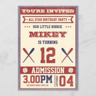 Vintage Baseball Geburtstagsparty Einladung