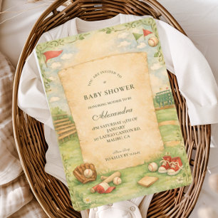 Vintage Baseball-Geschichtsbuch-Baby-Party Einladung