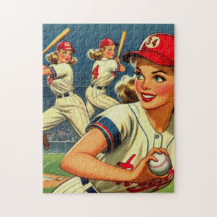Vintage Baseball-Girls-Illustration