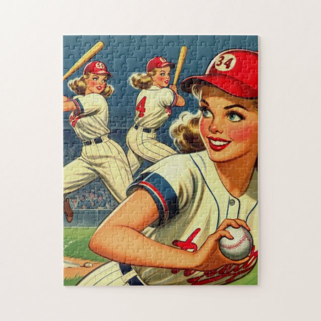 Vintage Baseball-Girls-Illustration (Vertikal)