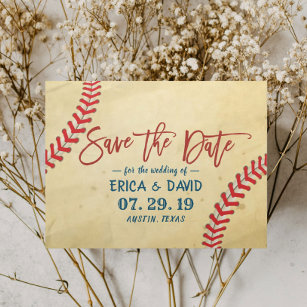 Vintage Baseball-Hochzeit speichern Sie das Datum Ankündigungspostkarte