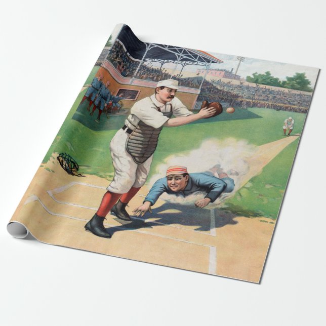Vintage Baseball-Illustration Geschenkpapier (Ungerollt)