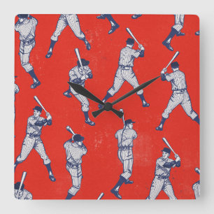 Vintage-Baseball-Muster Quadratische Wanduhr