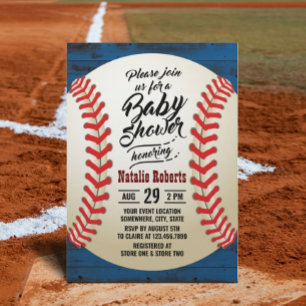 Vintage Baseball Navy Barn Wood Baby Dusche Einladung