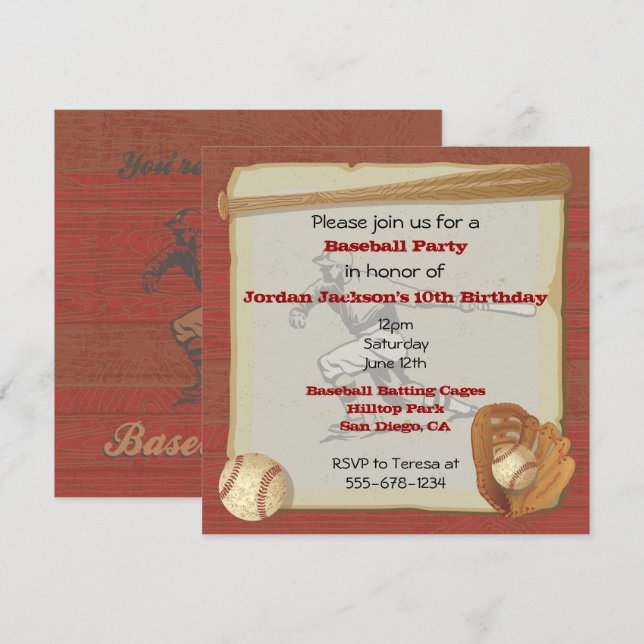 Vintage Baseball-Party Einladung (Vorne/Hinten)