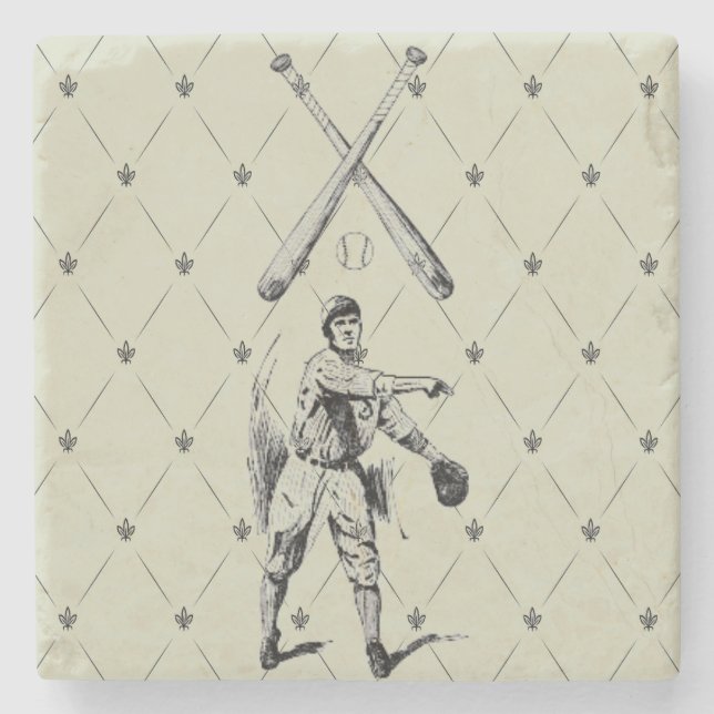 Vintage Baseball-Player-Untersetzer Steinuntersetzer (Vorderseite)