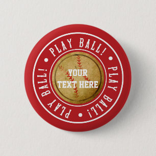 Vintage BASEBALL Rot PLAY BALL Party Anstecker Button