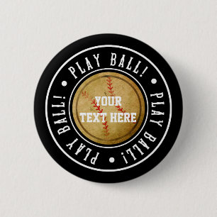 Vintage BASEBALL Schwarz PLAY BALL Party Ansteckna Button