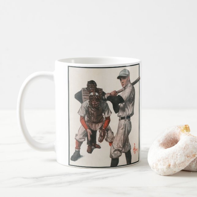 Vintage Baseball-Spieler Kaffeetasse (Mit Donut)